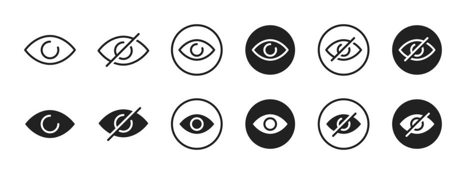 View icon set. Clean eye symbol for visibility control and UI privacy settings . Simple show or hide toggle for apps and secure interfaces sign. Minimal access concept pictogram. vector