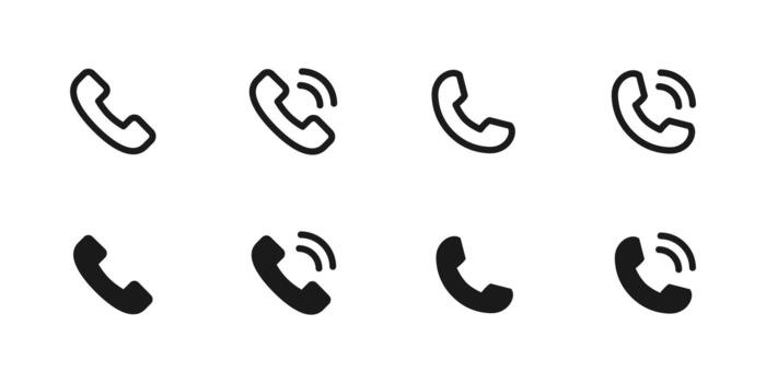 Phone icon. Ringing handset variations for calls and communication sign. Ideal for contact pages, mobile apps, hotline tools and minimal UI elements symbol. Phone call pictogram concept. vector