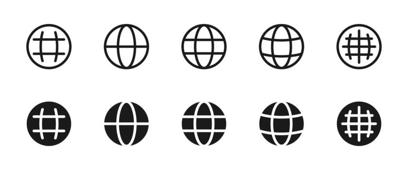 Globe icon. Simple world shapes in multiple styles create a clean global interface . Internet earth set works for web navigation symbol. Modern worldwide concept sign. Digital planet pictogram. vector