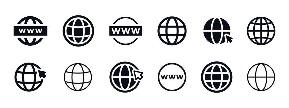 Globe icon. World wide web with www label and cursor pointer elements symbol. Internet domain navigation sign for global browsing concept pictogram. vector