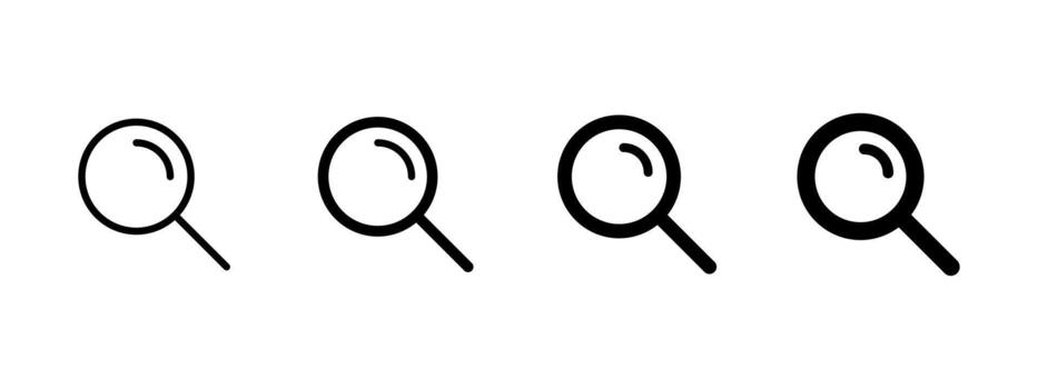 Search icon. Simple magnifier outline for zoom, find and inspect illustration. Useful for object detection, content discovery, data analysis and detailed view tasks sign. vector