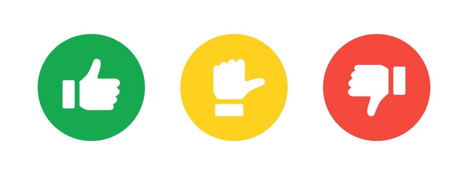 Like neutral dislike icon. Simple rating gesture set with positive, middle and negative hand signs . Clean feedback choice for polls and user reactions sign. Clear interface concept pictogram. vector