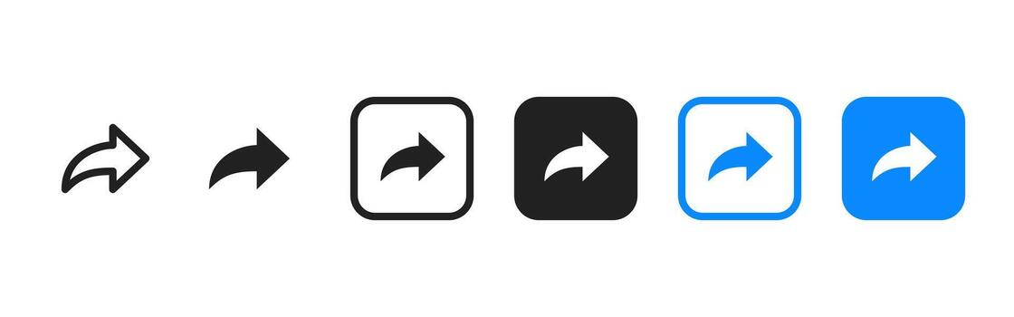 Share arrow icon. Curved forward arrow symbol in outline and solid styles . Interface send action sign for apps and web buttons. Navigation pointer concept pictogram. Clean export element. vector