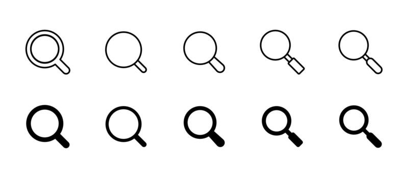 Search icon. Clean magnifier forms for zoom, find and inspect illustration. Useful for content discovery, object detection, data analysis and detailed view tasks sign. vector