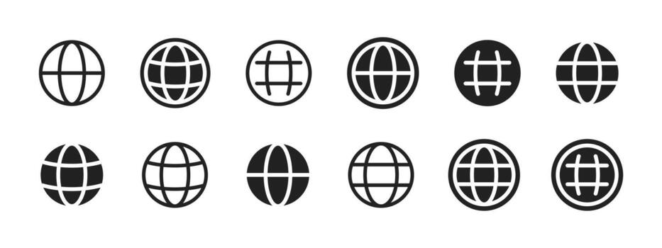Globe icon. Set of global web sphere illustrations for internet and worldwide communication symbol. Clean earth grid sign for navigation and technology concept pictogram. vector