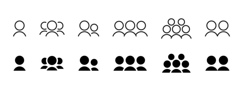 Group icon. Multiple people figures showing teamwork illustration. Community members symbol for social networks, collaboration sign and shared activity pictogram. vector
