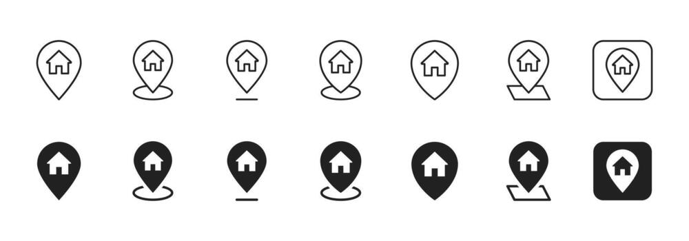 Location pin icon. Home and house markers for maps, GPS tools and navigation apps . Clean geo pointer for address, destination and route interfaces symbol for UI and mobile design sign pictogram vector