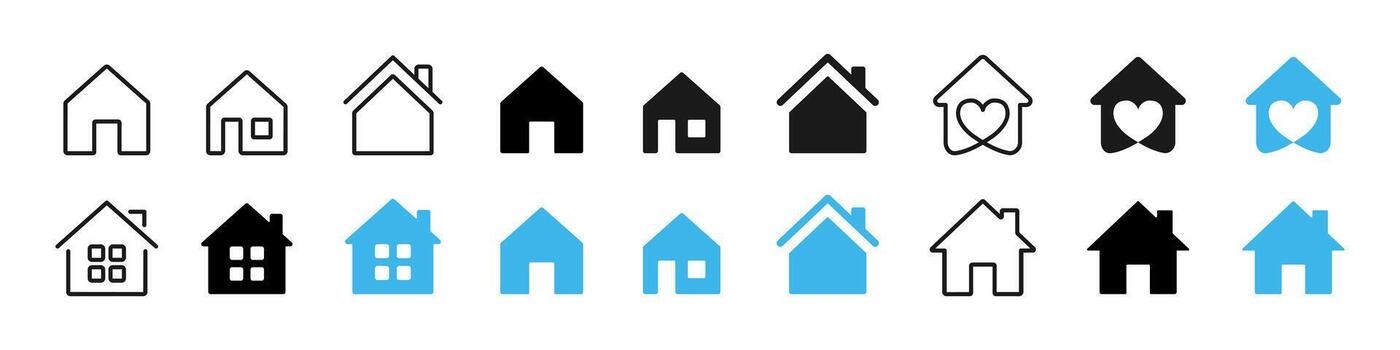 House icon set. Simple home symbol for real estate and property apps. Clean building for UI tools and modern interface sign. Minimal residence concept for buttons and menus pictogram. vector