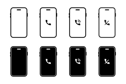 Smartphone mockup. Mobile screens with call, ringing and mute handset actions for communication illustration. Contact alerts, device connect features and phone service tools sign. vector