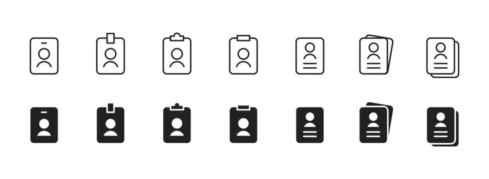 ID badge icon. Simple identification card with user avatar and document outline. Clean minimal badge design for profiles and access control symbol, sign, pictogram, concept. vector