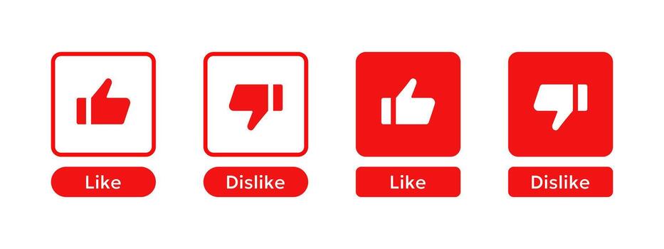 Like and dislike icon. Square thumb buttons in bold red for clear feedback . Rating elements for interfaces and social actions sign. Simple choice gesture symbol for apps pictogram. vector