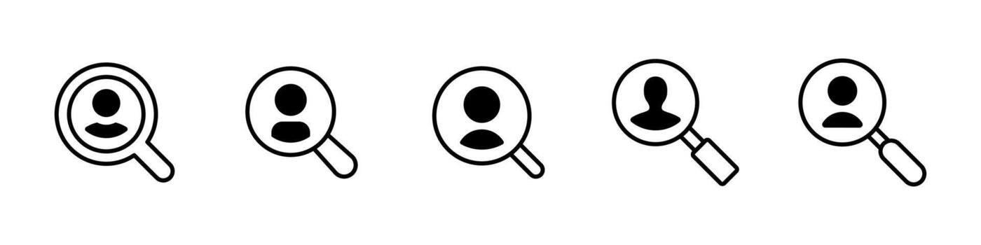Search profile icon. Magnifier with user avatar for candidate lookup and identity review illustration. Tool for hiring analysis, applicant discovery and personnel focus concept. vector