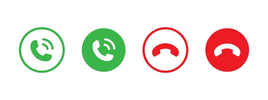 Phone call icon. Green handset symbol for incoming communication and hotline support . Red decline version for ending calls in mobile apps sign. Simple telecom concept pictogram. vector