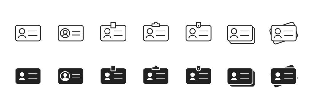 ID card icon. Horizontal identification pass with user avatar and text lines . Employee badge for profile, access control and member identity symbol sign pictogram concept. vector