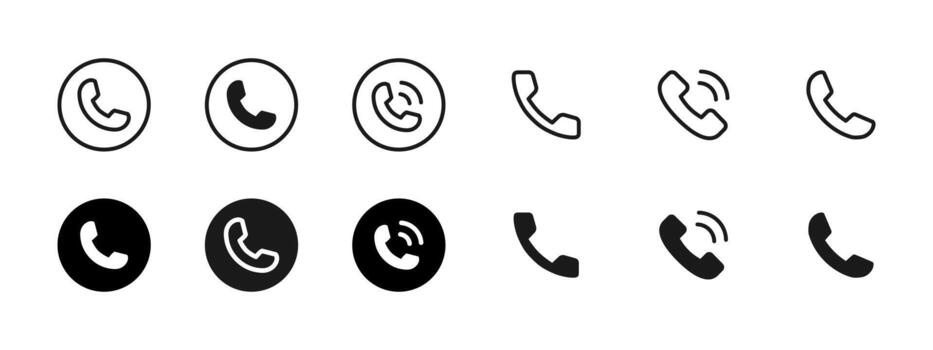 Phone icon. Round call buttons and ringing handset shapes for communication illustration. Mobile contact tools, hotline support and telephone connect elements sign. Clean UI pictogram. vector