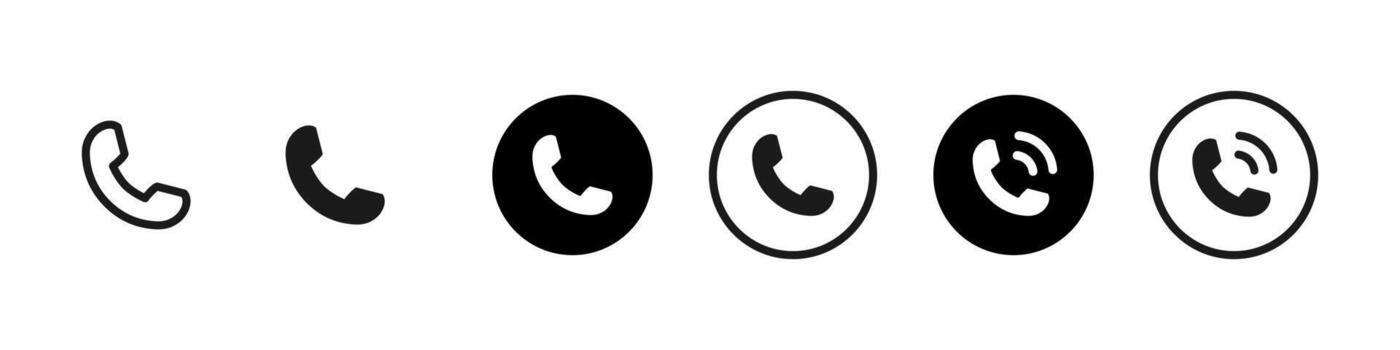 Phone icon. Round call buttons and handset shapes for communication sign. Useful for contact pages, app interfaces and hotline support symbol. Simple UI pictogram concept. vector