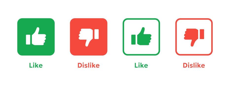 Like and dislike icon. Green and red thumbs for approval and rejection symbol. Social rating elements for interfaces . Feedback choice for apps and websites sign. User reaction concept pictogram vector
