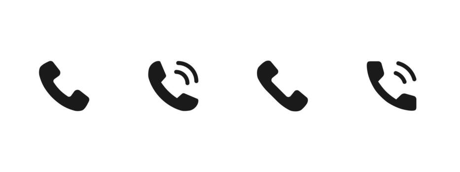 Phone icon. Solid handset silhouettes with ringing marks for call and communication illustration. Mobile contact actions, telephone connect features and hotline support tools sign. UI pictogram vector