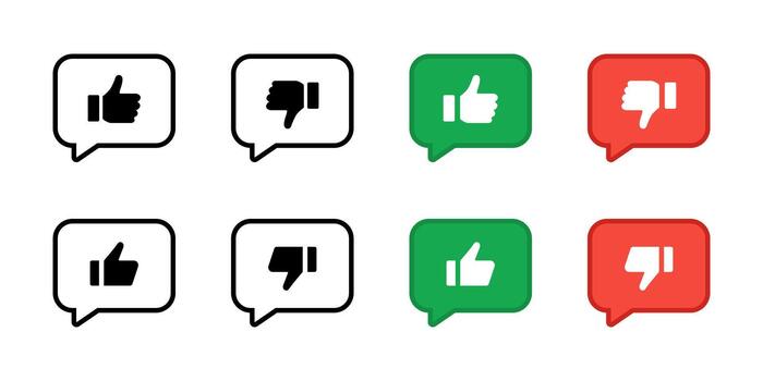Chat bubble like icon. Chat reaction with thumbs up or down for quick approve or reject feedback . Social comment choice for UI communication sign. Clean minimal messaging concept pictogram. vector
