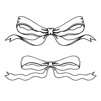Set of two elegant hand-drawn ribbon bows in linear style. Perfect decorative elements for packaging, cards, invitations, branding, scrapbooking, stickers, and festive design projects. vector