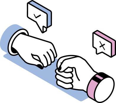 An isometric style icon showing conflict resolution vector