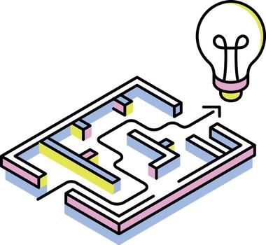 An isometric style icon depicting solution finding vector