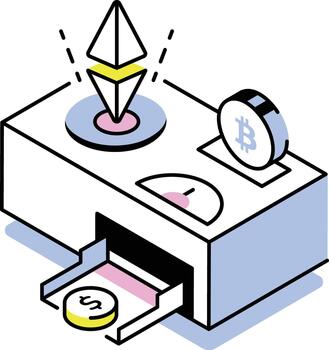 An isometric style icon representing money conversion vector