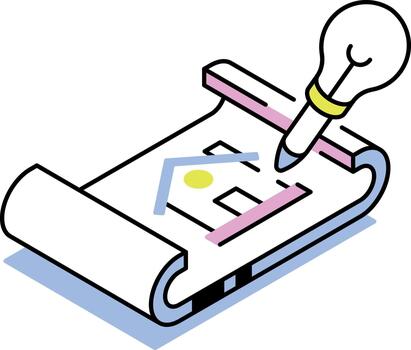 An isometric style icon showing blueprint vector