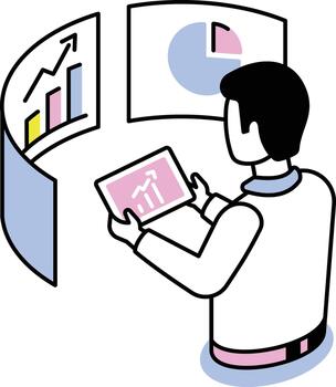 An isometric style icon showing data visualization vector