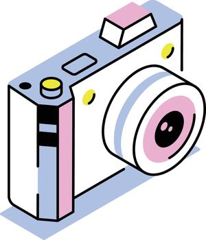 An isometric style icon showing digital camera vector