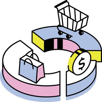 An isometric style icon representing purchasing process vector