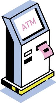 An isometric style icon showing atm vector