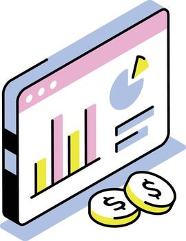 An isometric style icon representing investment chart vector