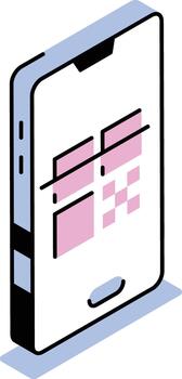 An isometric style icon showing qr payment vector
