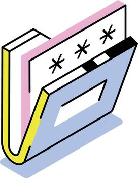 An isometric style icon showing folder password vector