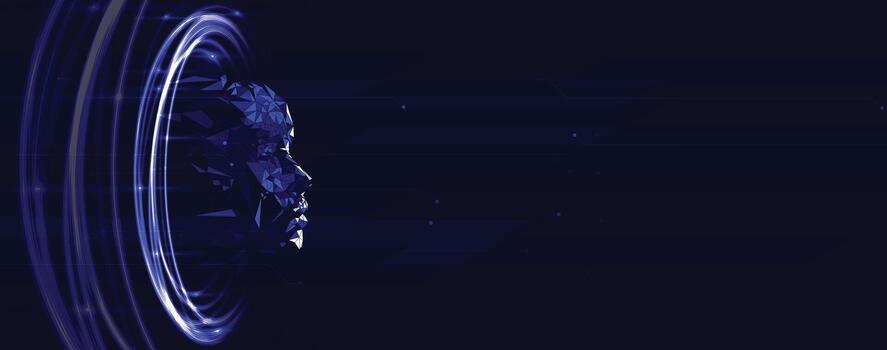 a futuristic robot head in a dark background vector