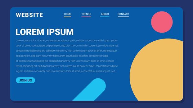 A website design with colorful shapes and a blue background vector