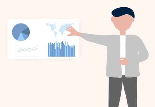A man is pointing at a chart on a white board vector