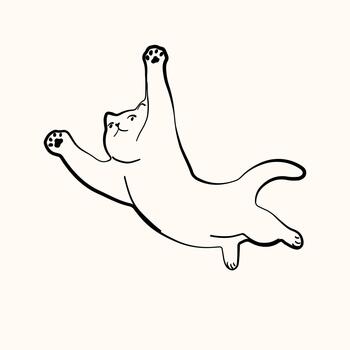 Whimsical doodle cat pose Cute kitten, hand drawn linear cat in different poses playing and jumping vector