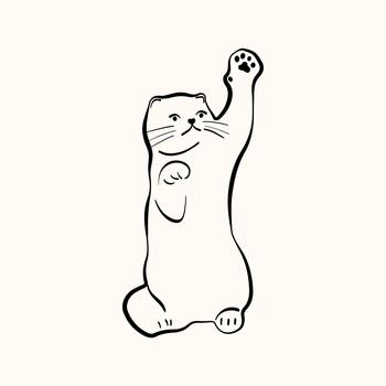 Whimsical doodle cat pose kitten, hand drawn linear cat in different poses sitting, lying down, sleeping vector