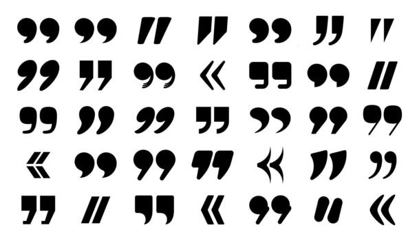 Quotation mark icons various designs, double commas and guillemets. Quote square and round punctuation signs for speech citation set vector