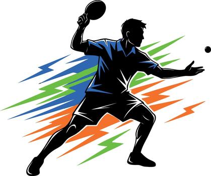 Dynamic Ping Pong Action A Silhouette of a Player in Motion, Ready to Serve with Precision vector