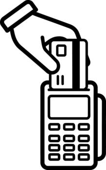 graphic icon of a hand inserting a payment card into a point-of-sale terminal, symbolizing secure financial transactions and modern digital payment processing for business vector