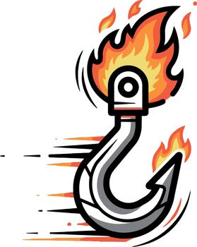 Dynamic flaming hook graphic illustration conveying power and rapid progress, a vibrant symbol of speed and strength for various design projects vector
