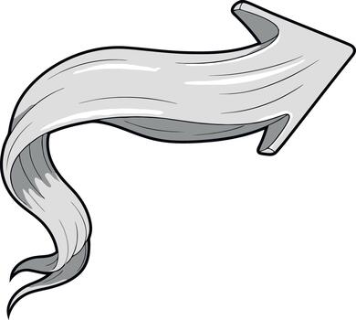 Elegant flowing ribbon arrow pointing rightward with graceful curves and design. vector