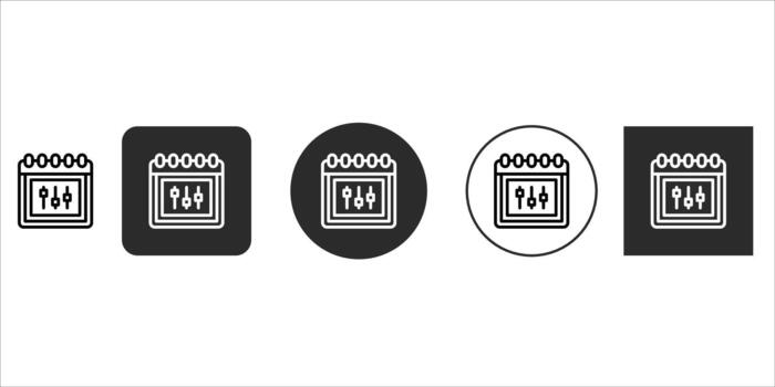 Calendar icon set with abstract data or settings symbols, presented in multiple design styles including outline, solid, and circular variations, suitable for modern ui design, isolated on vector
