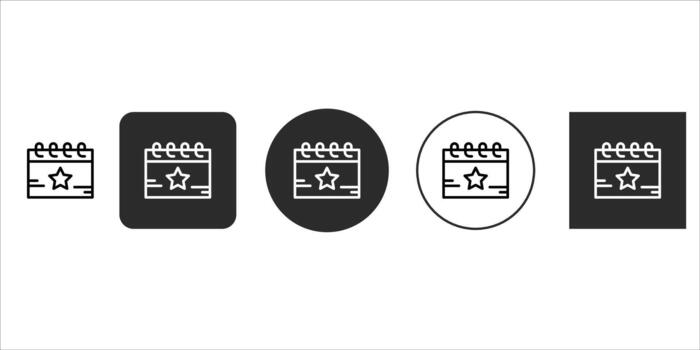 Calendar with star icon set, symbolizing important dates, special events, favorite days, or marked appointments, ideal for scheduling, reminders, and highlighting significant occasions vector