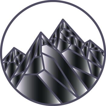 Geometric mountain peaks emblem. Abstract digital illustration with sharp, faceted shapes and crystalline gradients, a scalable design asset for branding and visual projects vector
