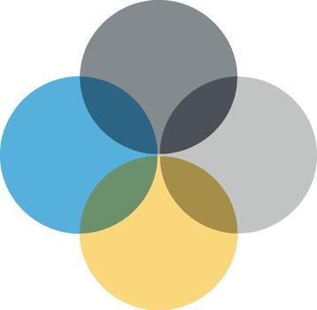 Abstract illustration of overlapping circles with diverse color palette in a graphic design layout vector