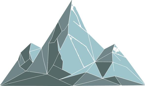 A modern low poly mountain range illustration using a geometric triangle pattern. Stylized icy peaks graphic for adventure branding vector